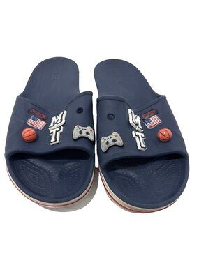 Crocs Blue Bayaband Sandals Slides Flip Flop Jibbitz Mens 10 Womens 12